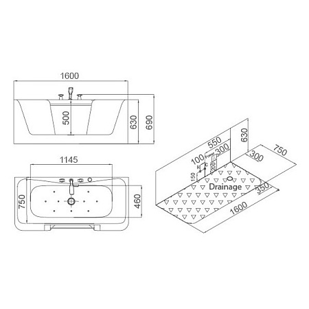 Ванна акриловая SSWW E6103 160х75 с аэромассажем