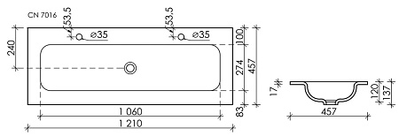 Раковина накладная Ceramica Nova Grace CN7016MB 121x45.7x13.7 два отверстия, черный матовый