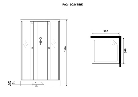 Душевая кабина Niagara Promo P90/13Q/MT/BK 90x90x195 L/R стекло матовое/профиль белый