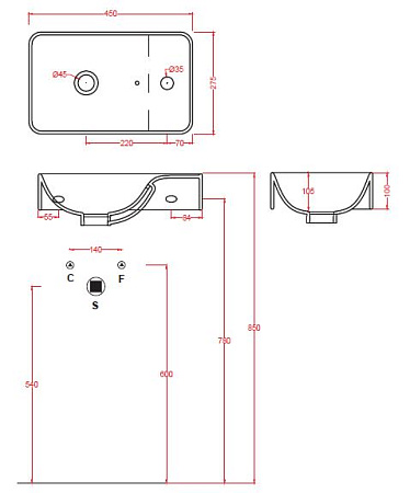 Раковина ArtCeram Savon LML003 01;00 45 белый глянцевый