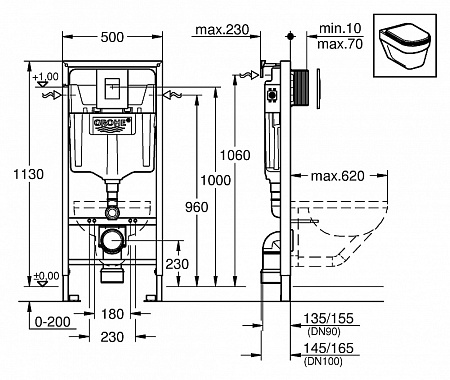 Система инсталляции для унитазов Grohe Rapid SL 38811000 3 в 1 с кнопкой смыва