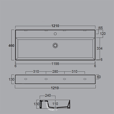 Раковина подвесная Simas Agile AG 121 bia 121x46x13 с 1 отверстием под смеситель, белый