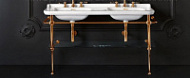 Консоль с раковиной Kerasan Waldorf 9195K2oro 150 напольная, с полкой, золото