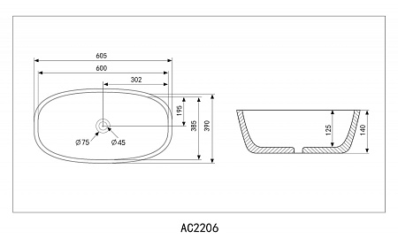 Раковина накладная ABBER Rechteck AC2206MB черный матовый