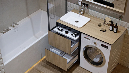 Тумба под раковину Velvex Klaufs 56х50 под стиральную машину, 2 ящика, черный/дерево