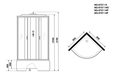 Душевая кабина Niagara Classic NG-6707-14 80x80x215 стекло прозрачное/профиль черный