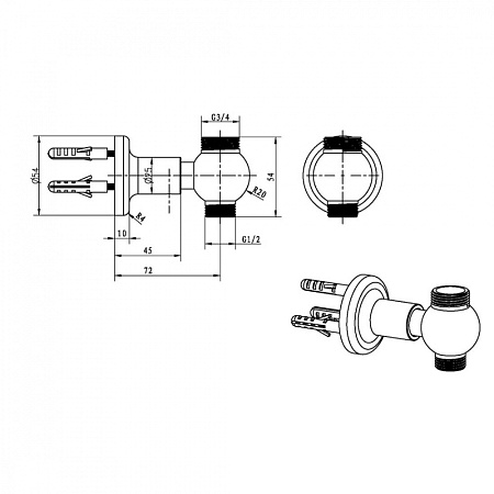 Шланговое подключение Boheme Imperiale 614 для душевой стойки, золото