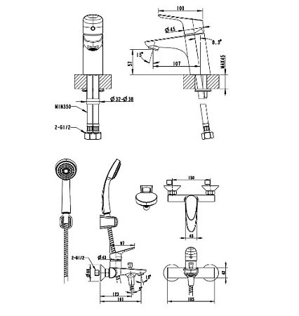 Комплект для ванной комнаты 3 -1 Bravat DROP-D F00312