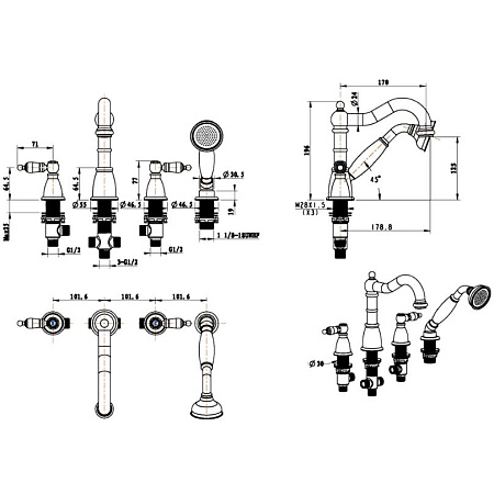 Смеситель Boheme Royal 396-Royal на борт ванны, хром