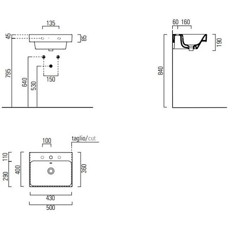 Раковина GSI Nubes 9682111 50х40 белый