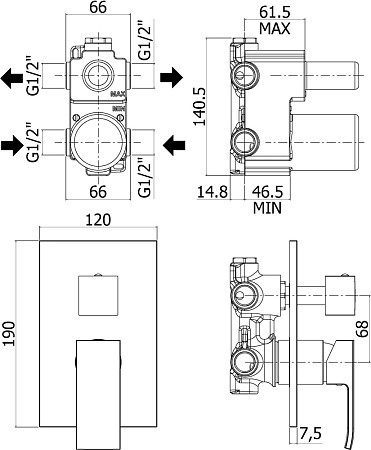 Смеситель Paffoni Elle EL018NO/M для ванны с душем, черный матовый