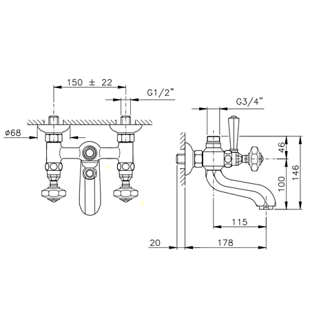 Смеситель Nicolazzi Tiede 1900CR45 для ванны, хром