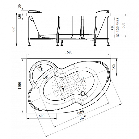 Акриловая ванна Vannesa Ирма 2-01-0-1-1-217 169х110 L хром
