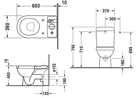 Унитаз-компакт Duravit Happy D 0172090000 боковой подвод