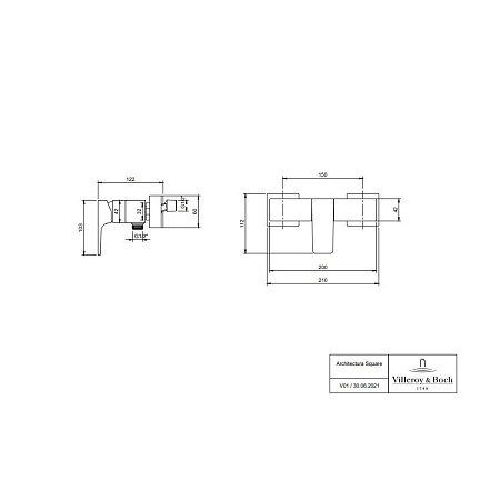 Смеситель Villeroy & Boch Architectura Square TVS125001000K5 для душа, черный матовый
