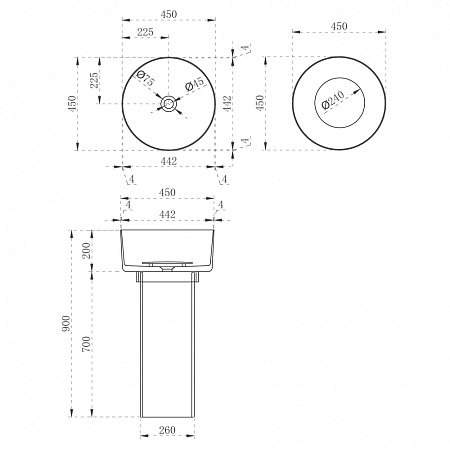 Раковина отдельностоящая прозрачная ABBER Kristall AT2702Onyx черный