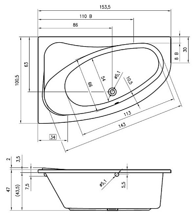 Ванна акриловая Riho Aryl B021001005 153x100 R