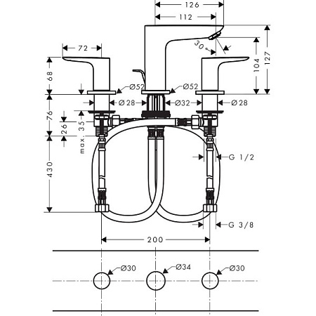 Смеситель Hansgrohe Talis E 71733990 для раковины, на 3 отверстия, полированное золото