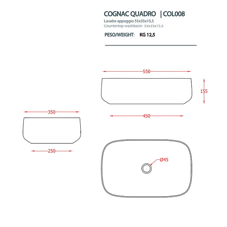 Раковина ArtCeram Cognac COL008 16;00 55 blu zaffiro