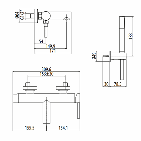 Смеситель Gattoni Circle One 9000/90NO для ванны, черный матовый