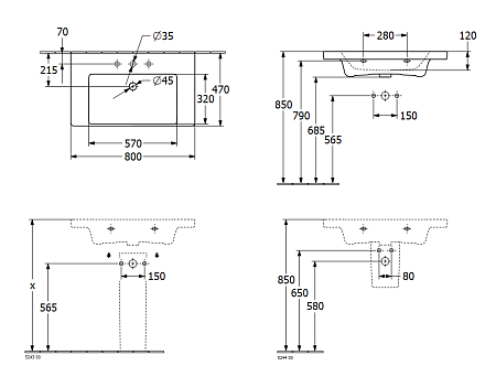 Раковина Villeroy & Boch Subway 3.0 4A708001 80х47 альпийский белый