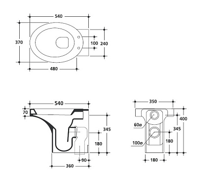 Унитаз приставной Kerasan Cento 351601 овальный