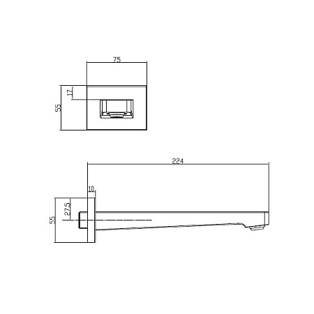 Излив Villeroy & Boch Architectura Square TVT12500200064 для ванны, никель
