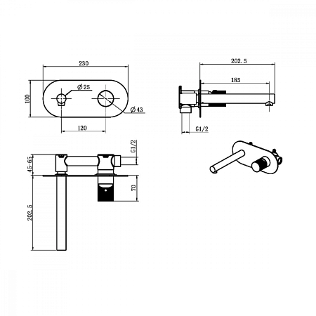 Смеситель Boheme Stick 125-BCR для раковины, ручка Diamond, черный/хром