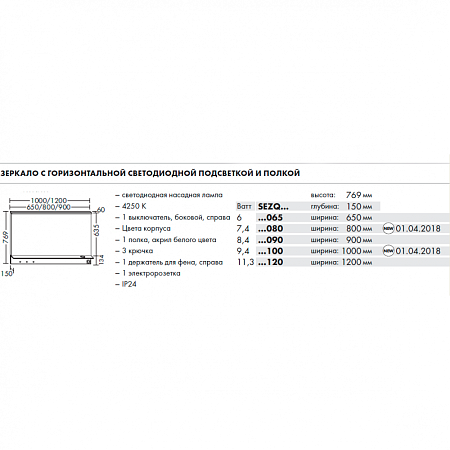 Зеркало Burgbad Eqio SEZQ090F2010 90х77 с полкой , светодиодной подсветкой, серый 