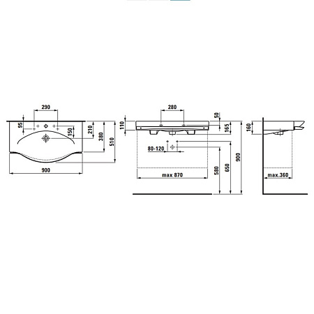 Раковина Laufen Palace 8.1270.2.000.104.1 (90 см) с полотенцедержателем