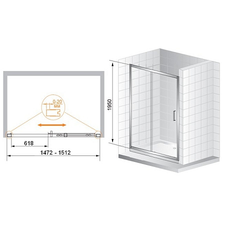 Душевая дверь в нишу Cezares Porta PORTA-BF-1-150-P-Cr 150 рифленое стекло