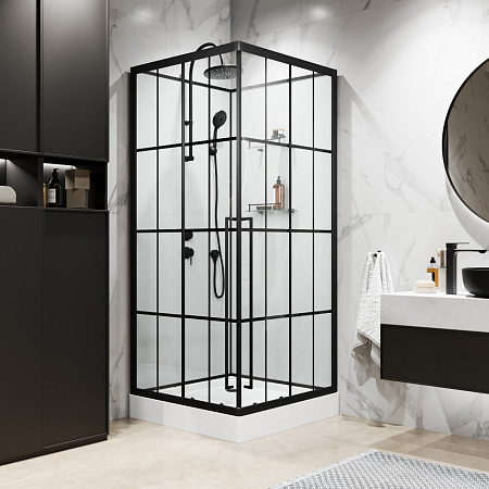 Душевая кабина Niagara Standart ST100/15QL/KL/BKT 100x100x225 черный матовый/прозрачный клетка