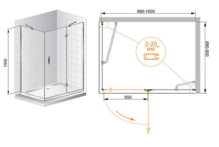 Душевой уголок Cezares Bergamo AH1 100/90 P Cr R