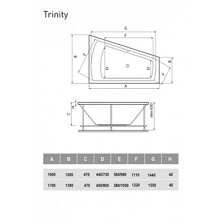 Акриловая ванна Vayer Trinity Гл000006818 170x130 L
