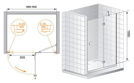 Душевая дверь в нишу Cezares Crystal CRYSTAL-B-12-100-C-Cr-L 100 L, прозрачное стекло