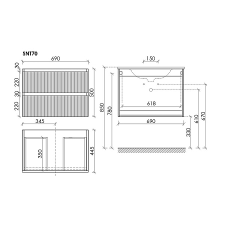 Мебель для ванной со столешницей Sancos Snob T 140 SNT70W+TT140A2X Bianco/Kreman