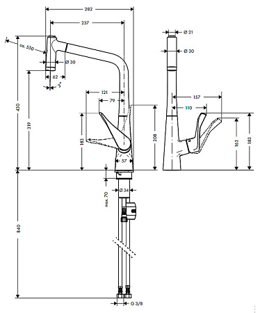 Смеситель Hansgrohe Metris 14820800 для кухонной мойки, нержавеющая сталь