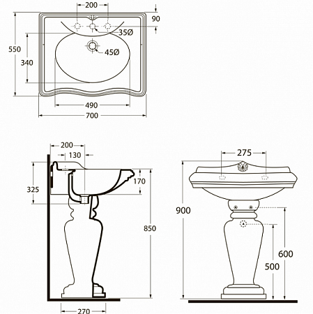 Раковина Azzurra Jubilaeum JUB200/M bi*1#D9 70х55 белый