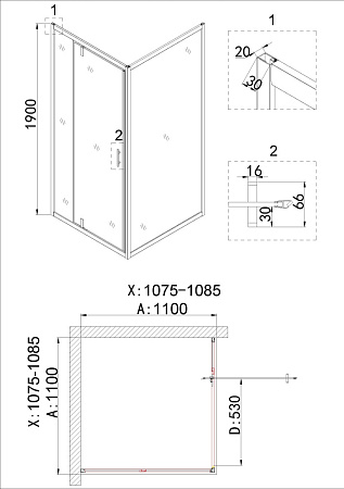 Душевая дверь Niagara Nova NG-43-11AG 110x190 стекло прозрачное/профиль холодное золото