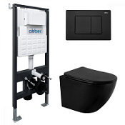 Комплект подвесной унитаз ABBER Bequem AC1100MB с инсталляцией и кнопкой, черный матовый