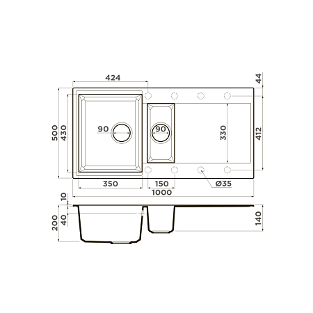 Кухонная мойка Omoikiri Sakaime 100-2-BL 50x100x20 черный