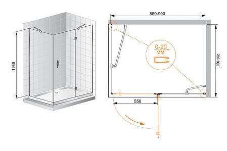 Душевой уголок Cezares Bergamo AH1 90/80 C Cr R