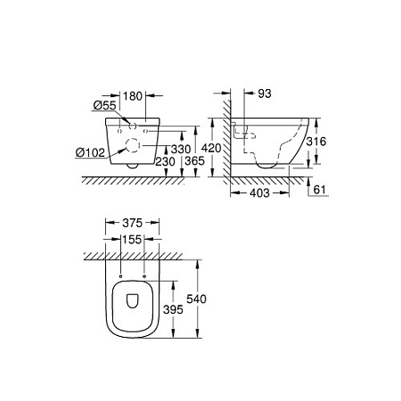 Чаша для унитаза подвесного Grohe Euro Ceramic 39538000