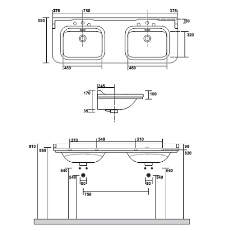 Раковина Kerasan Waldorf 4143K1bi/cr*1 150 c 1 отверстием под смеситель на чашу, белый