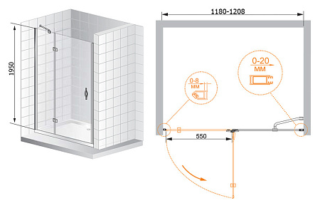 Душевая дверь в нишу Cezares Bergamo BERGAMO-B-12-120-P-Cr-R 120 R рифленое стекло