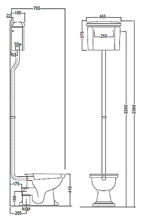 Труба высокая к подвесному бачку Kerasan 757393 бронза