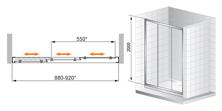 Душевая дверь в нишу Cezares Family BF 3 90 прозрачное стекло
