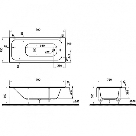 Ванна акриловая VitrA Optimum Neo 64570001000 170x75