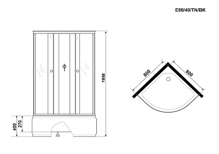 Душевая кабина Niagara Eco E80/40/TN/BK 80x80x195 L/R стекло тонированное/профиль серебро
