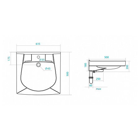 Раковина Santek Пилот 1WH110569 50 без кронштейна, крепежа и сифона